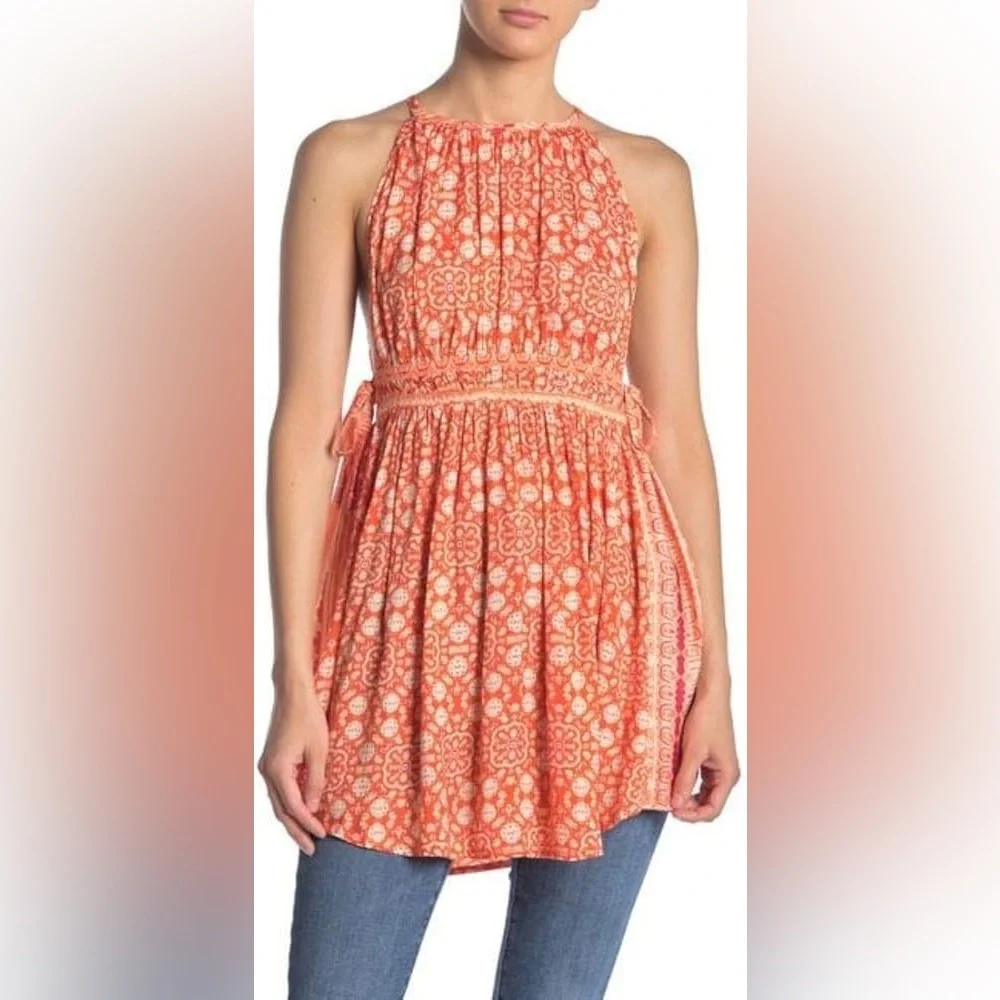 Free People Womens Mid Summers Day Printed Halter Tunic Top Large - Picture 1 of 8